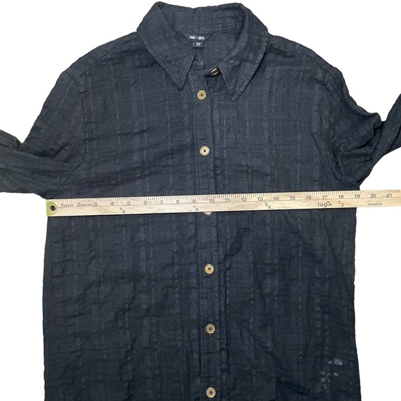 Saint+Sofia Black Burnout Button Down Shirt Long Sleeve Collared Casual Womens 6 - Picture 11 of 12